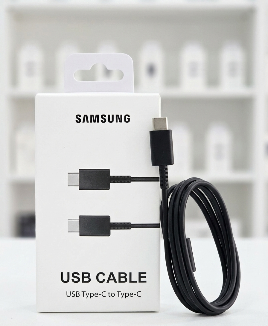 View: Close-up of durable reinforced connectors on a Black USB Type-C to Type-C cable